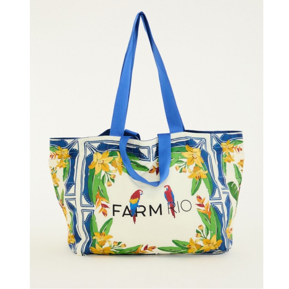 FARM Rio Brazil Tropical Parrot Large Canvas Carryall Tote Bag NWT - Picture 2 of 15